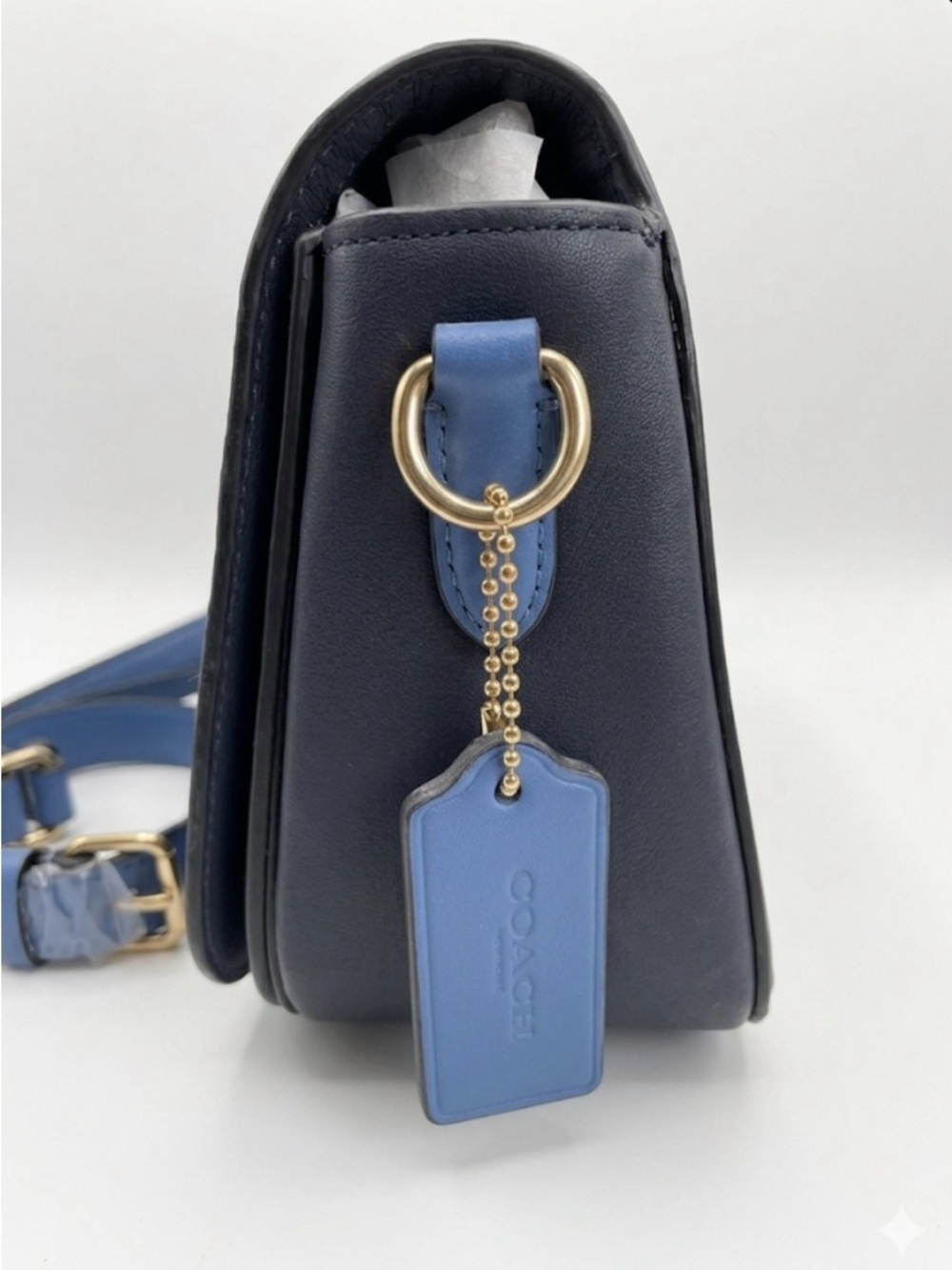 Coach Saddle Bag In Horse And Carriage Print Crossbody Blue Canvas Leather Trim - Picture 4 of 8
